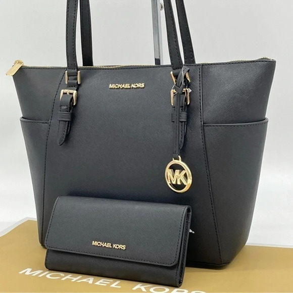 Michael Kors Large  Charlotte TZ Tote & Large  Trifold Wallet Black - Picture 4 of 12